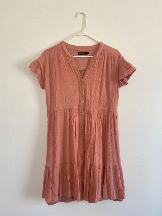 Mikarose Dresses & Skirts - Mikarose Women's Size M Dusty Rose Short-Sleeve Tiered Midi Dress 100% Rayon